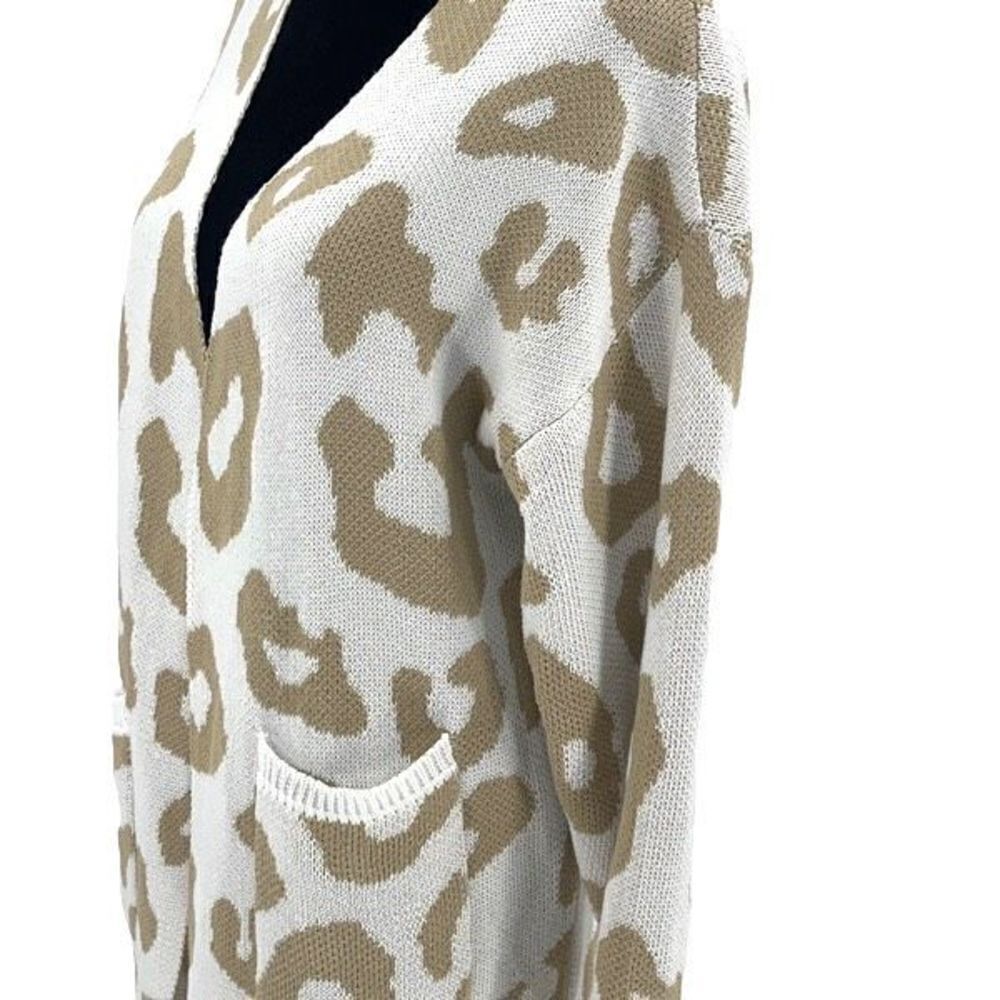 Vestidos Womens‎ Animal Print Open Front Pocket Long Line Cardigan Tan Medium - Picture 5 of 10